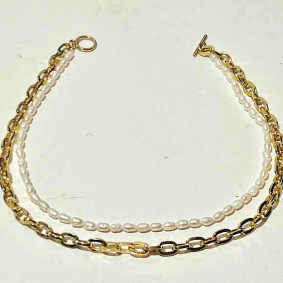 Vineyard Vines Layered Freshwater Pearl & Gold Link Necklace With Gift Bag, NWT - Picture 5 of 5